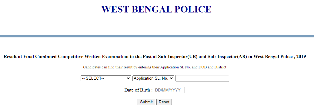 West Bengal Police Sub Inspector 2019 Result