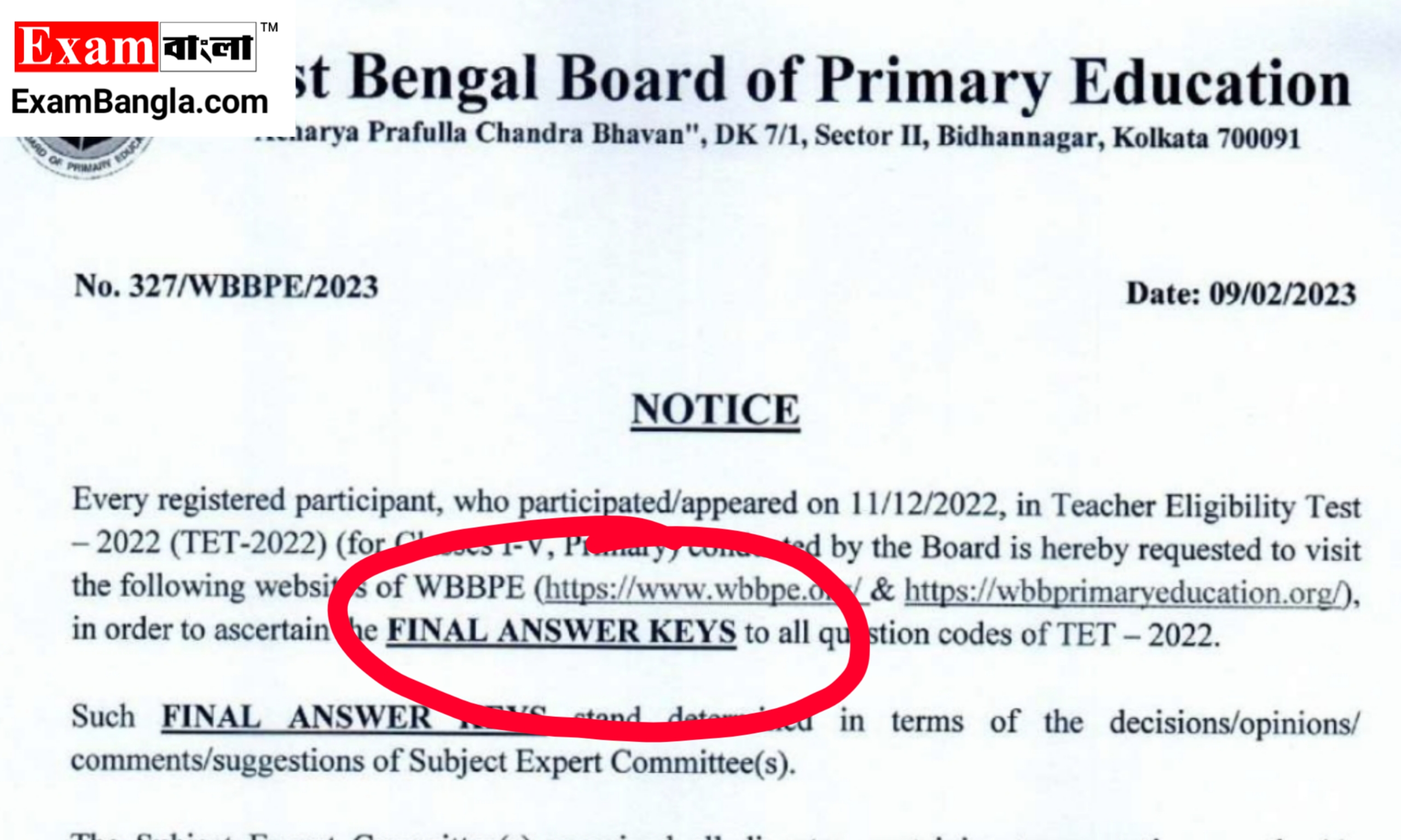 Primary TET Final Answer key download