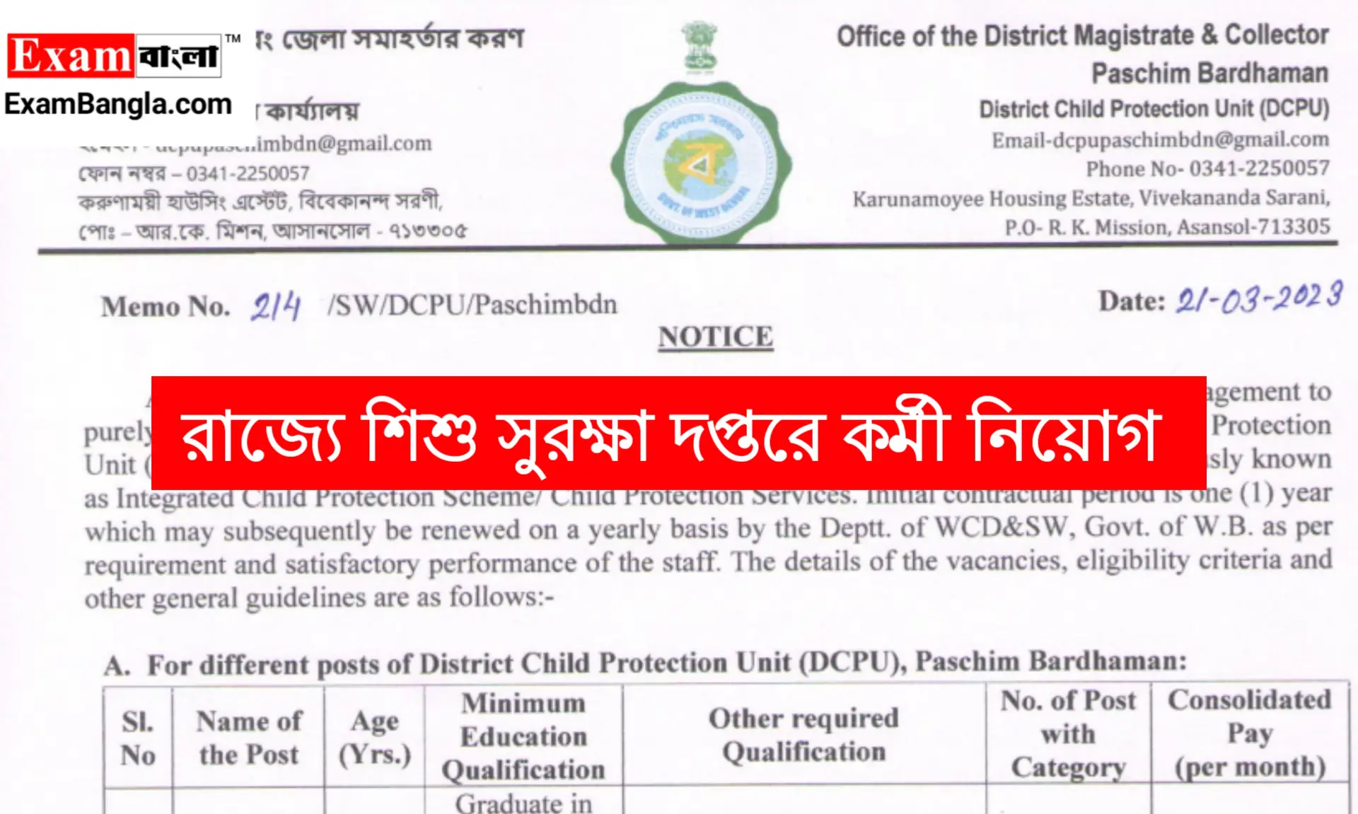 রাজ্যে শিশু সুরক্ষা দপ্তরে কর্মী নিয়োগ