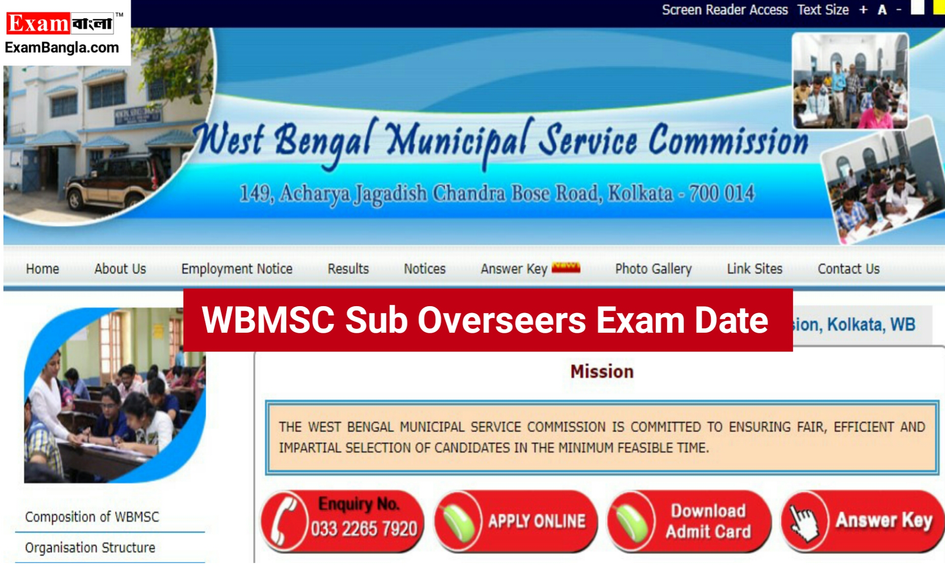 WBMSC Sub Overseer Exam Date
