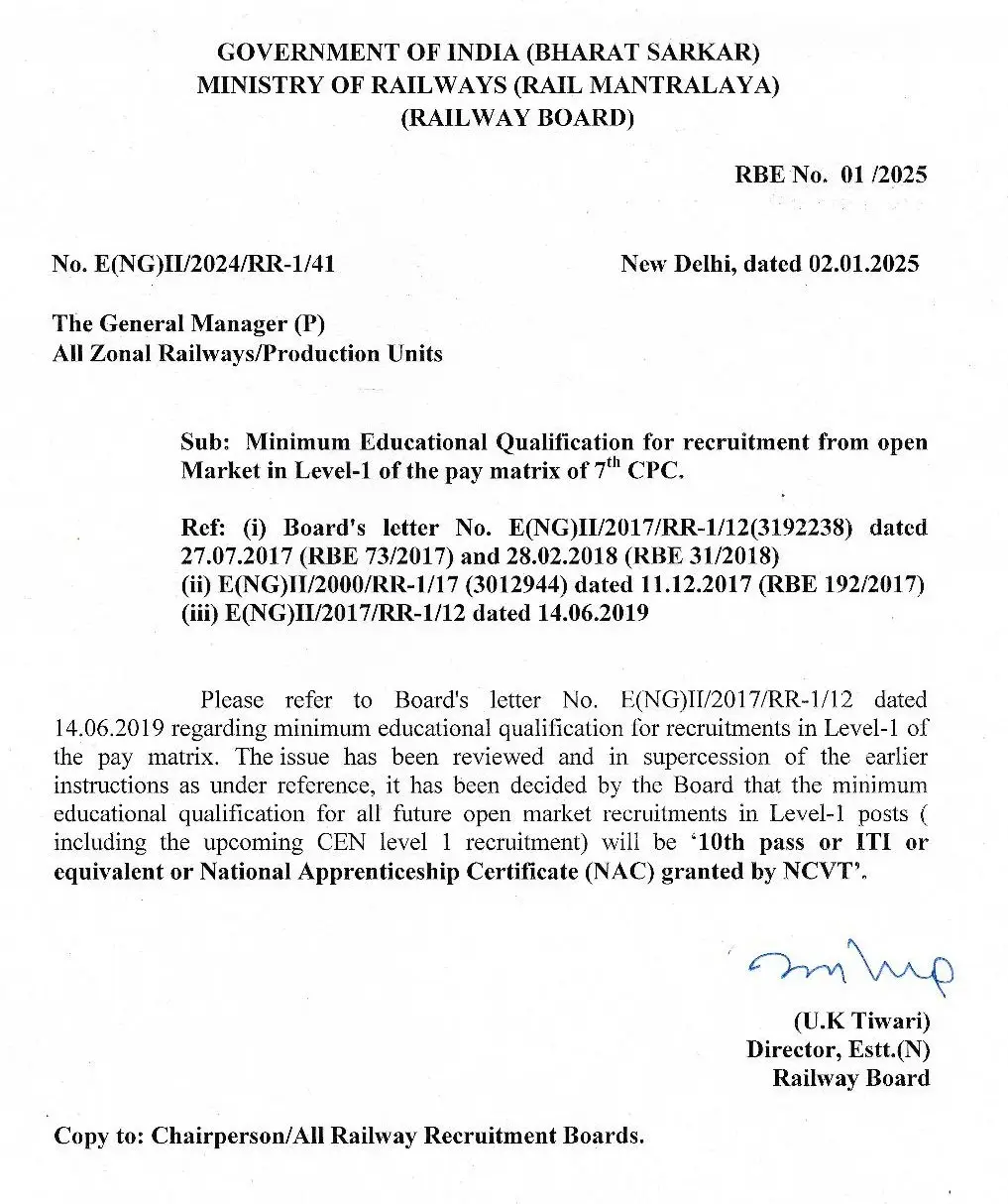 Railway Group- D Qualification Notice