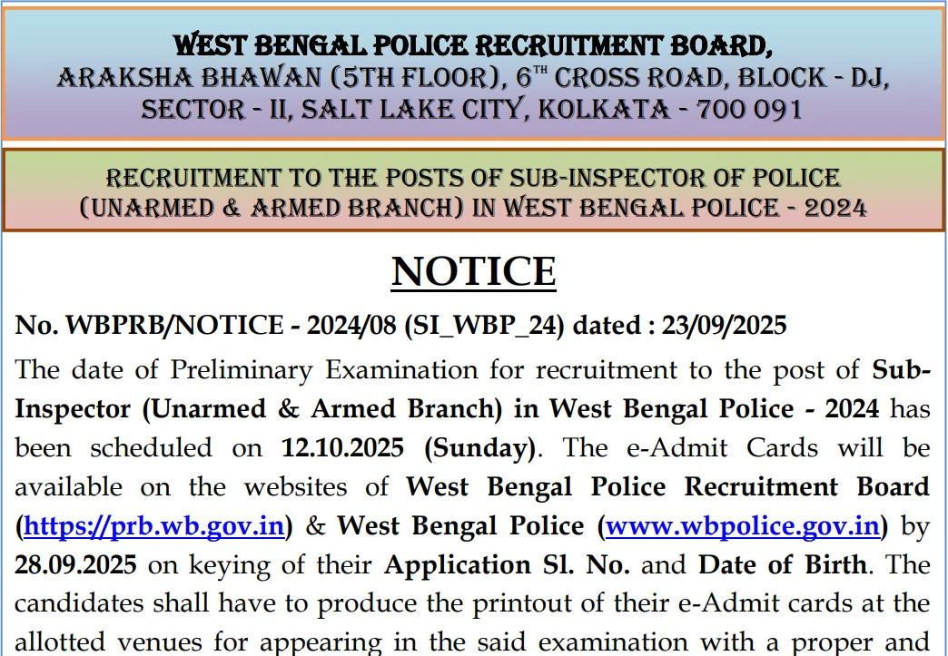 WBP SI Question Paper 2025