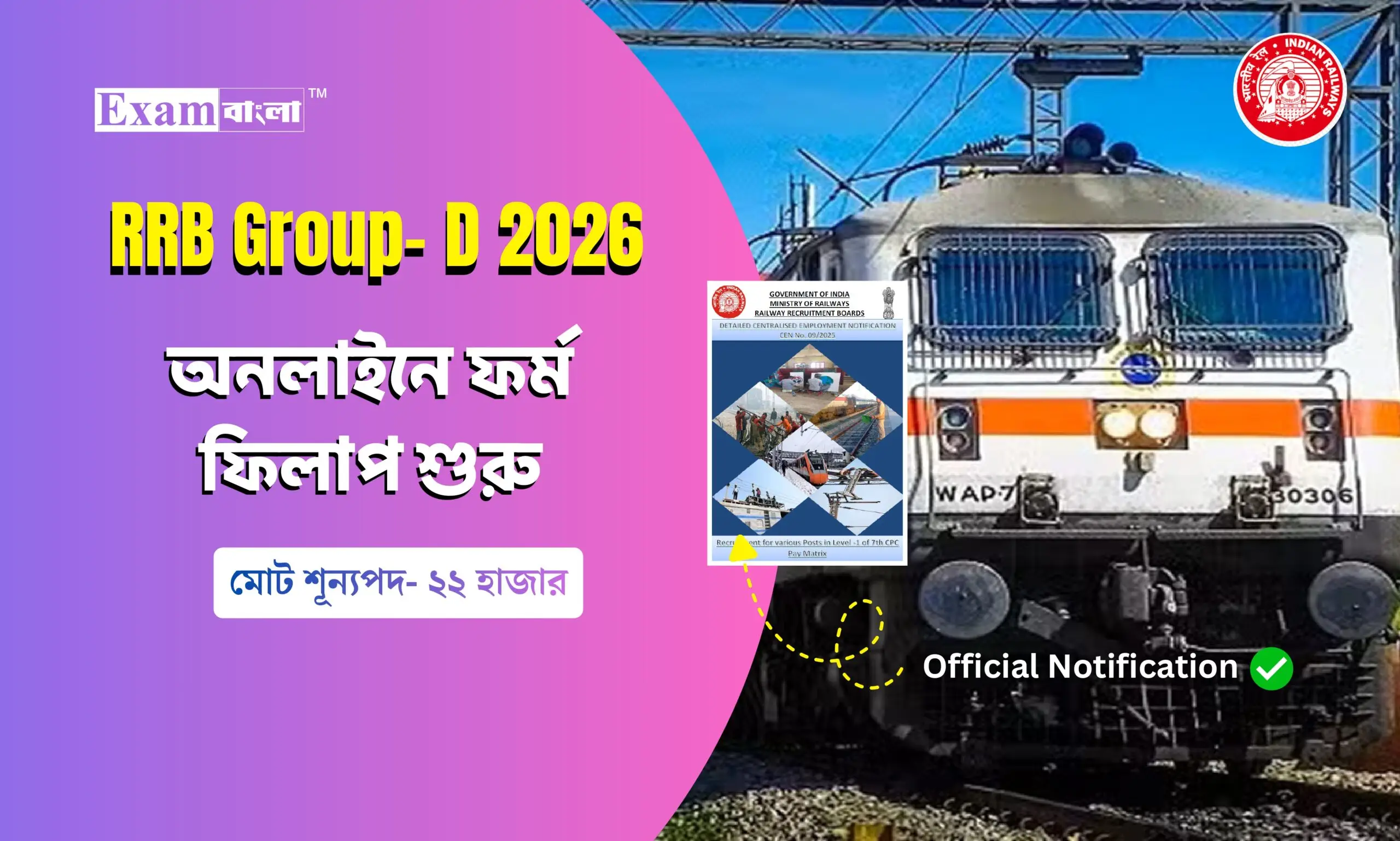 রেলওয়ে গ্রুপ- ডি নিয়োগের বিজ্ঞপ্তি