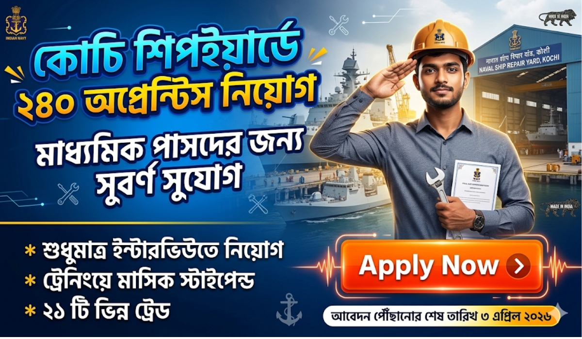 কোচি শিপইয়ার্ডে ২৪০ অ্যাপ্রেন্টিস নিয়োগ